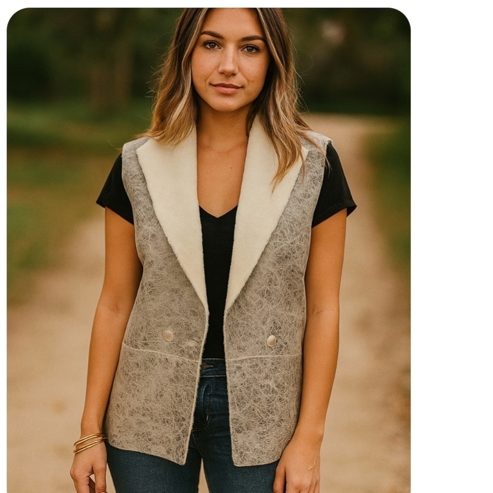 Fabiana Filippi Womens Green Gray Capo Reversible Shearling Designer Vest XXS